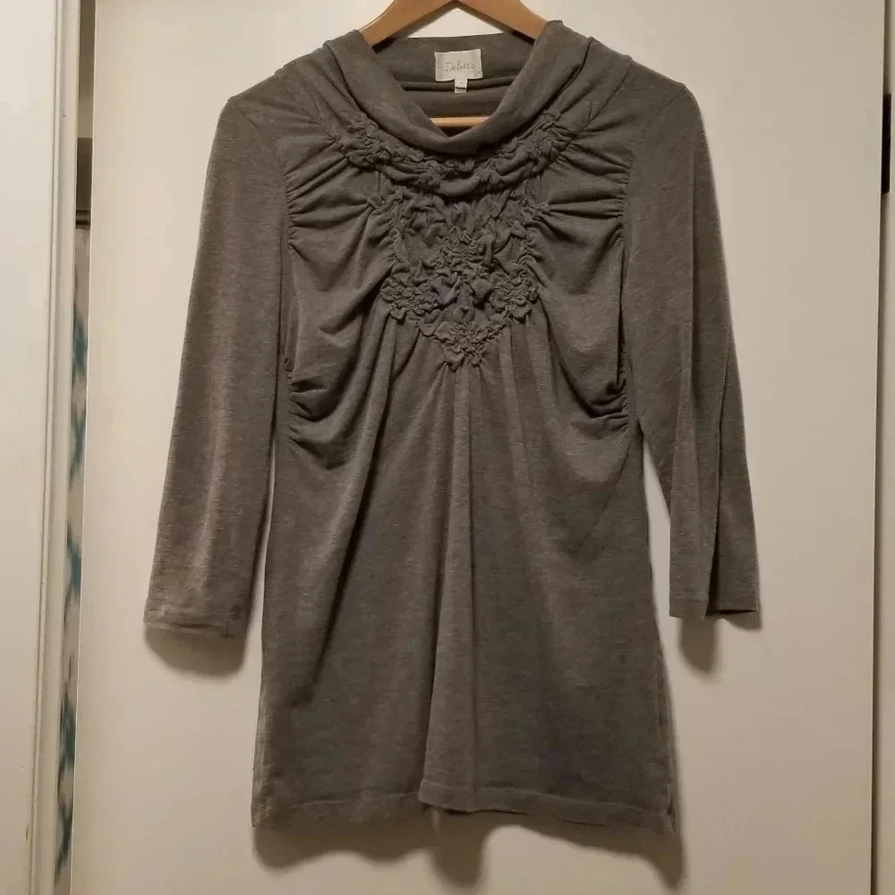 Anthro Deletta Gathered Ruched Top, Gray, Medium - Picture 2 of 6